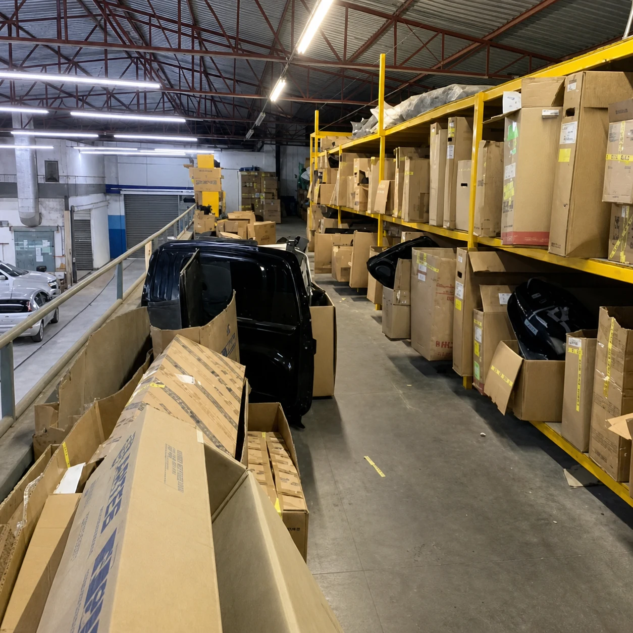 Área organizada para peças desmontadas